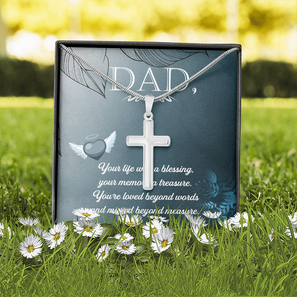 Your Life Was a Dad Memorial Gift Dad Memorial Cross Necklace Sympathy Gift Loss of Father Condolence Message Card-Express Your Love Gifts