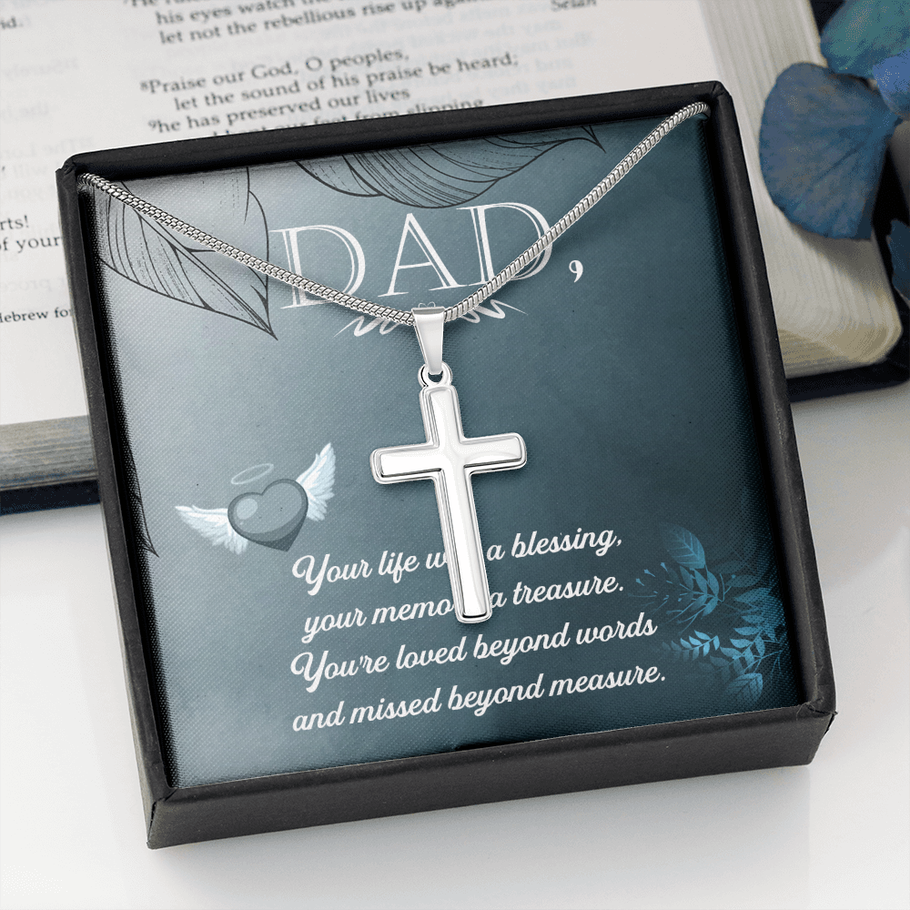 Your Life Was a Dad Memorial Gift Dad Memorial Cross Necklace Sympathy Gift Loss of Father Condolence Message Card-Express Your Love Gifts