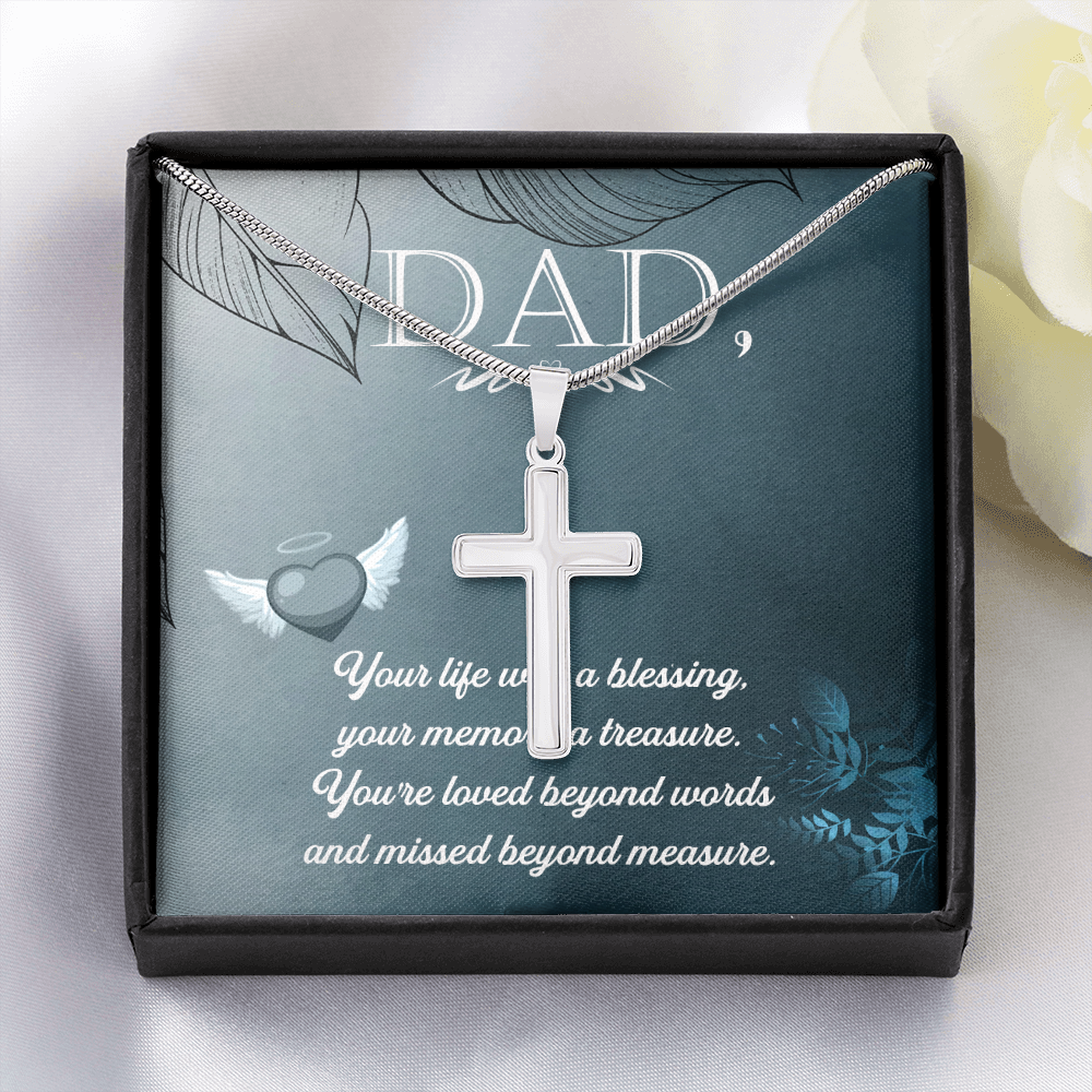 Your Life Was a Dad Memorial Gift Dad Memorial Cross Necklace Sympathy Gift Loss of Father Condolence Message Card-Express Your Love Gifts