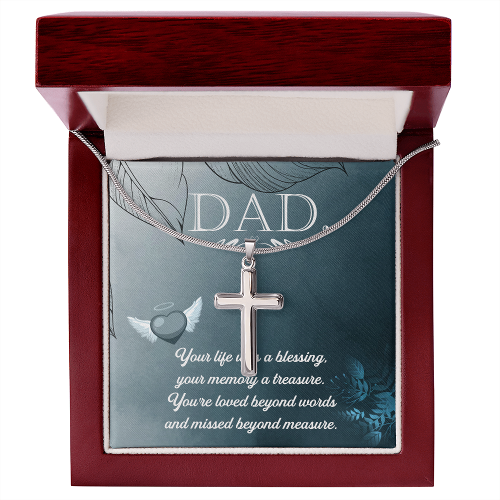 Your Life Was a Dad Memorial Gift Dad Memorial Cross Necklace Sympathy Gift Loss of Father Condolence Message Card-Express Your Love Gifts