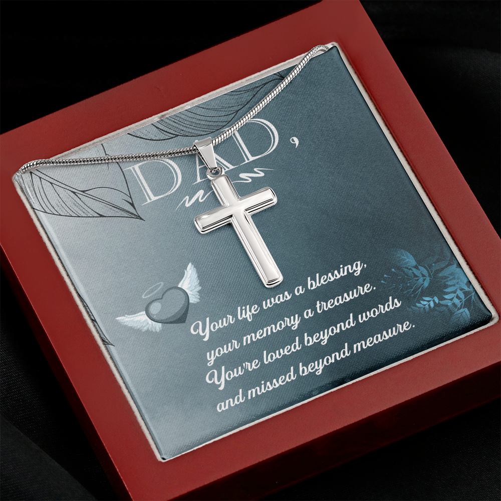 Your Life Was a Dad Memorial Gift Dad Memorial Cross Necklace Sympathy Gift Loss of Father Condolence Message Card-Express Your Love Gifts