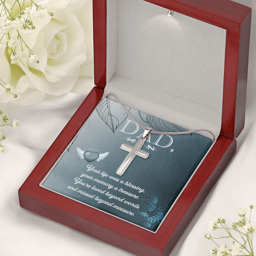 Your Life Was a Dad Memorial Gift Dad Memorial Cross Necklace Sympathy Gift Loss of Father Condolence Message Card-Express Your Love Gifts