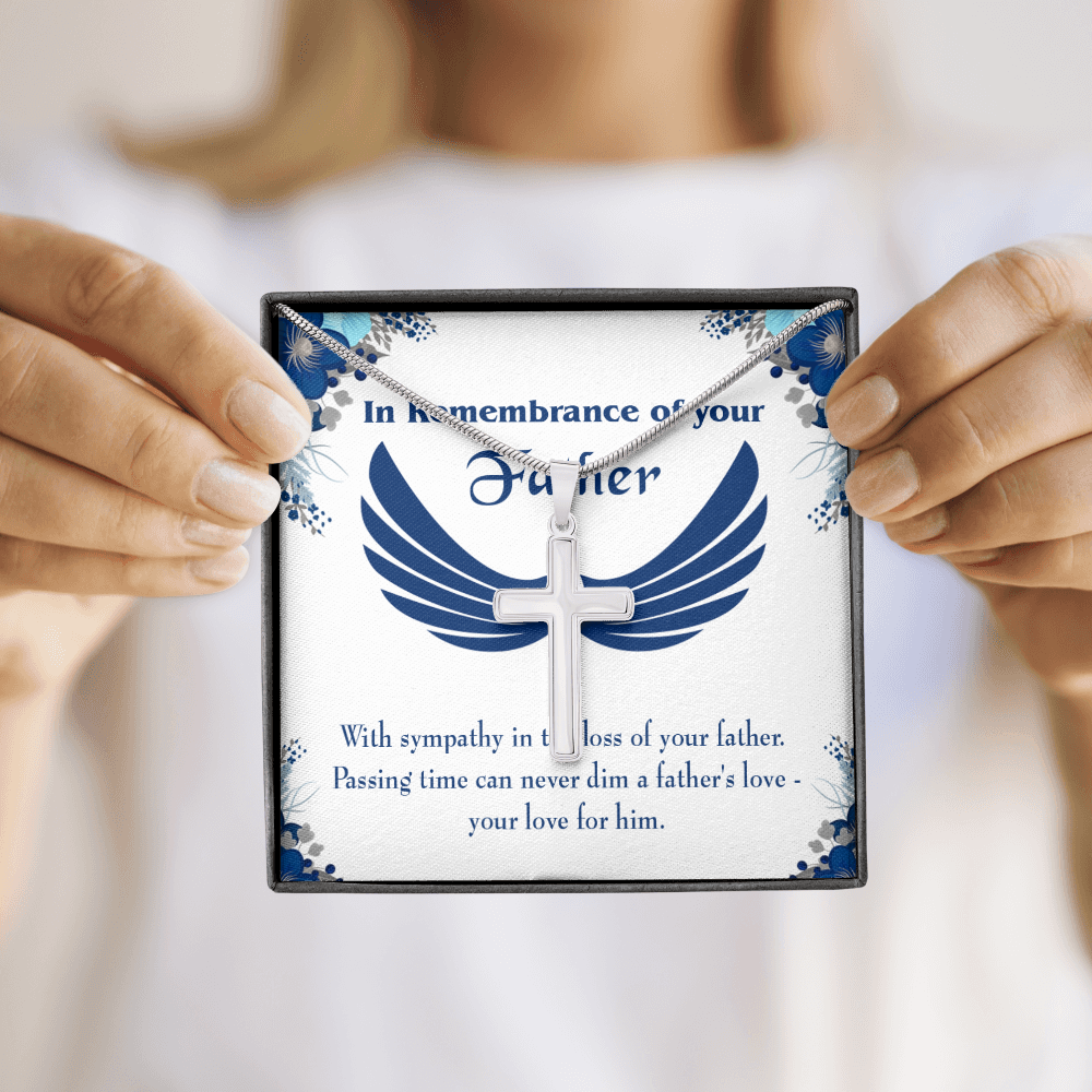 Your Love For Him Dad Memorial Gift Dad Memorial Cross Necklace Sympathy Gift Loss of Father Condolence Message Card-Express Your Love Gifts