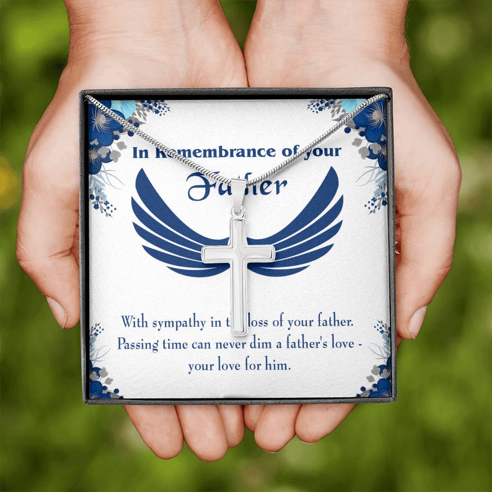 Your Love For Him Dad Memorial Gift Dad Memorial Cross Necklace Sympathy Gift Loss of Father Condolence Message Card-Express Your Love Gifts