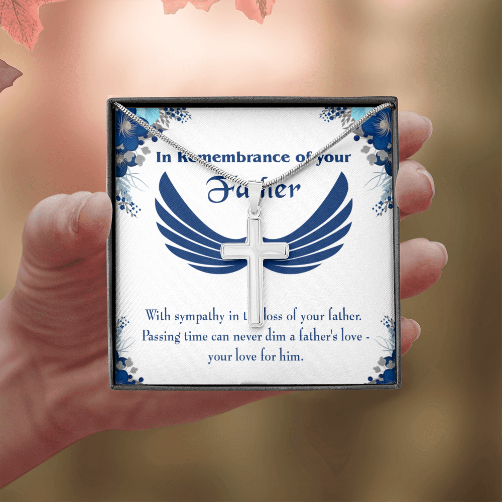 Your Love For Him Dad Memorial Gift Dad Memorial Cross Necklace Sympathy Gift Loss of Father Condolence Message Card-Express Your Love Gifts