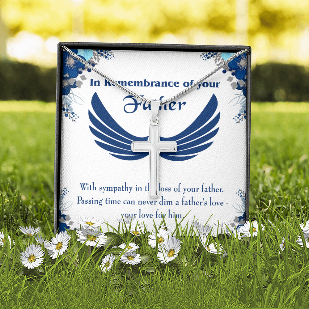 Your Love For Him Dad Memorial Gift Dad Memorial Cross Necklace Sympathy Gift Loss of Father Condolence Message Card-Express Your Love Gifts
