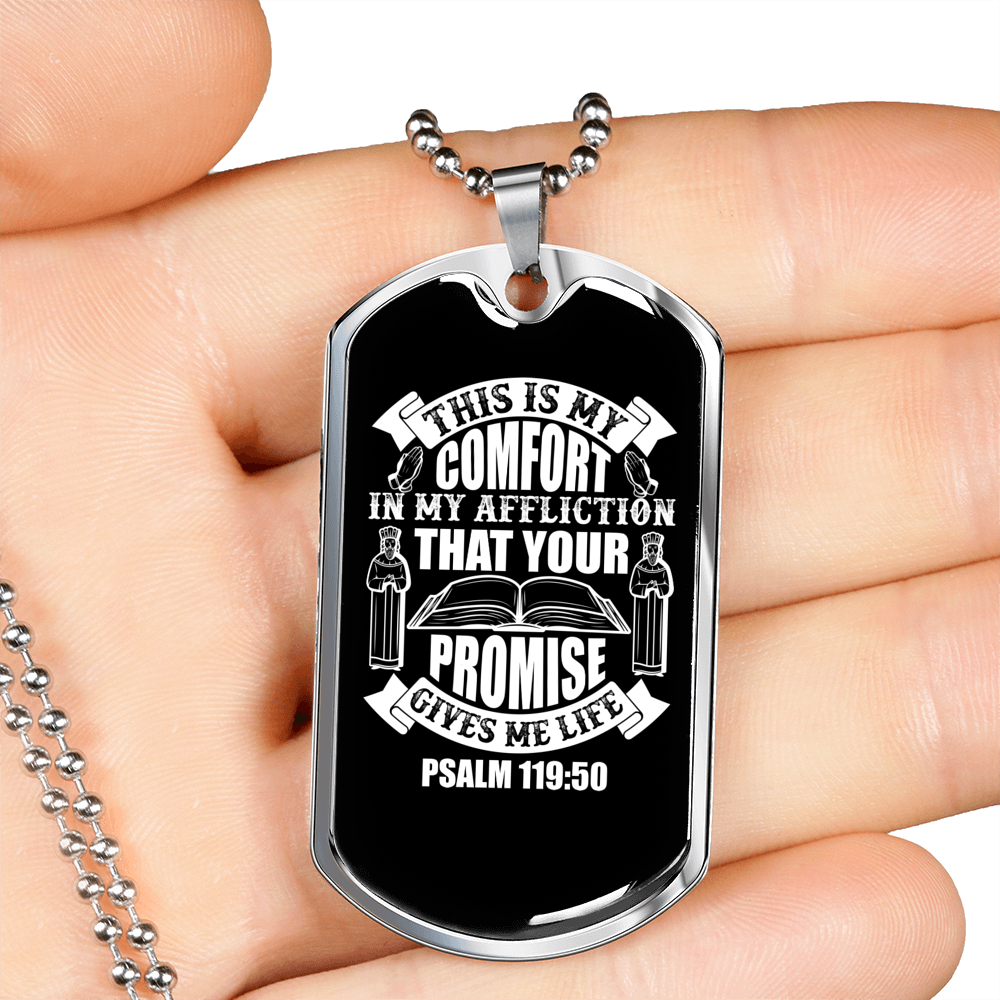 Your Promise Gives Life Christian Necklace Stainless Steel or 18k Gold Dog Tag 24" Chain-Express Your Love Gifts