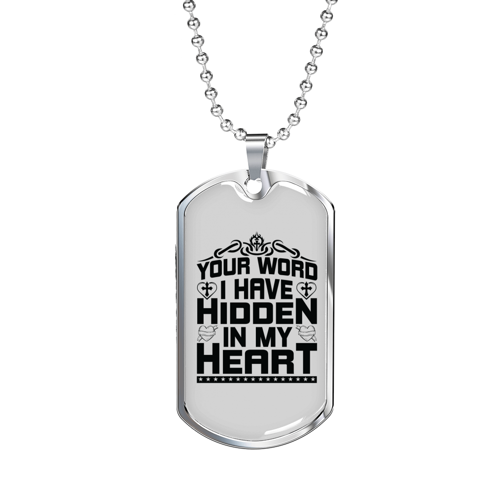 Your Word In My Heart In Black Christian Necklace Stainless Steel or 18k Gold Dog Tag 24" Chain-Express Your Love Gifts