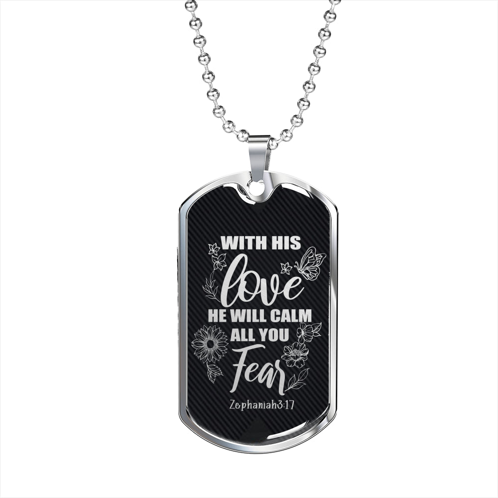 Zephaniah 3:17 Necklace With His Love Stainless Steel or 18k Gold Dog Tag 24" Chain-Express Your Love Gifts