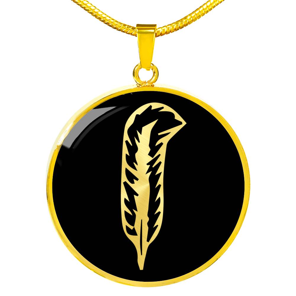 Zeppelin Ma'At Feather Circle Necklace Stainless Steel or 18k Gold 18-22"-Express Your Love Gifts