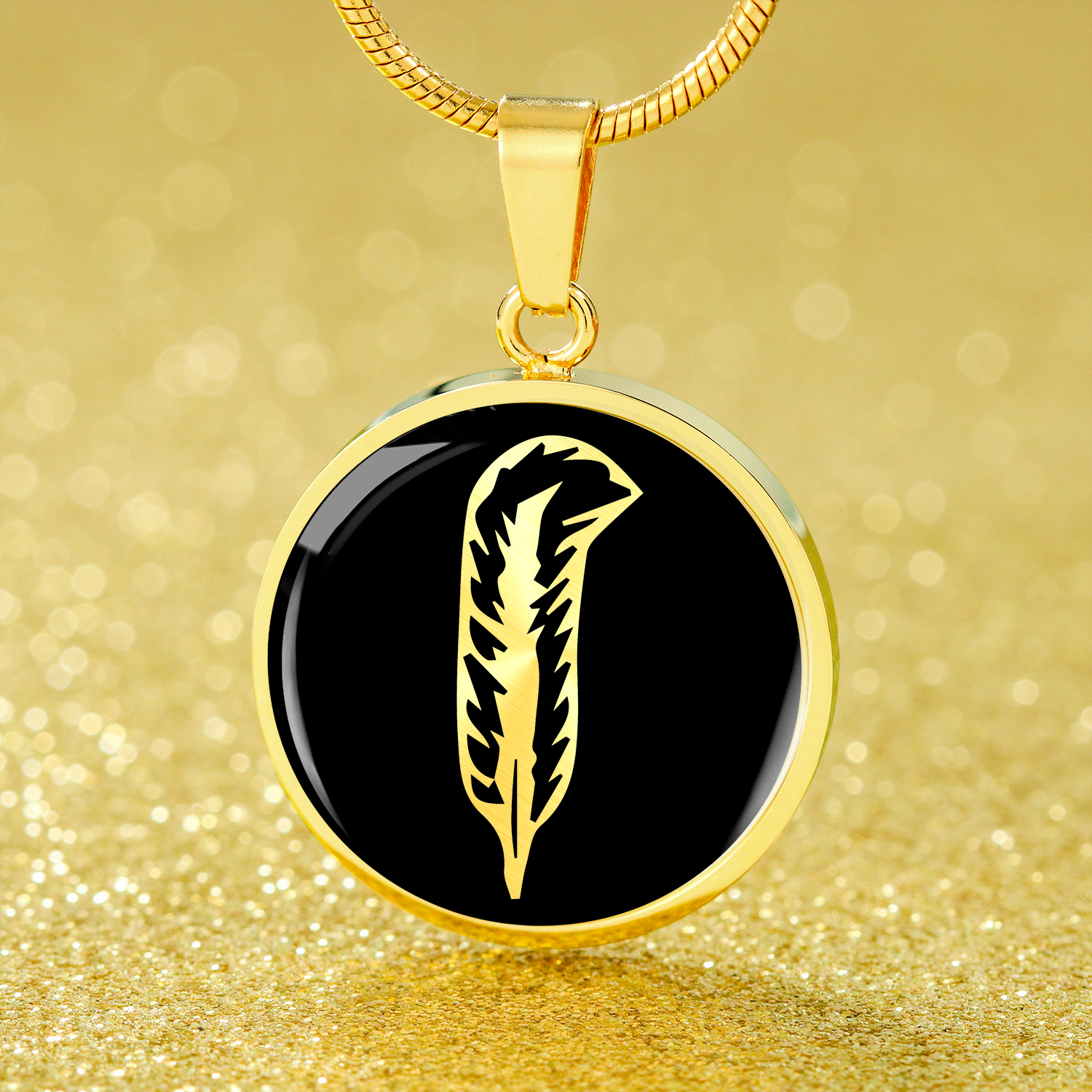 Zeppelin Ma'At Feather Circle Necklace Stainless Steel or 18k Gold 18-22"-Express Your Love Gifts