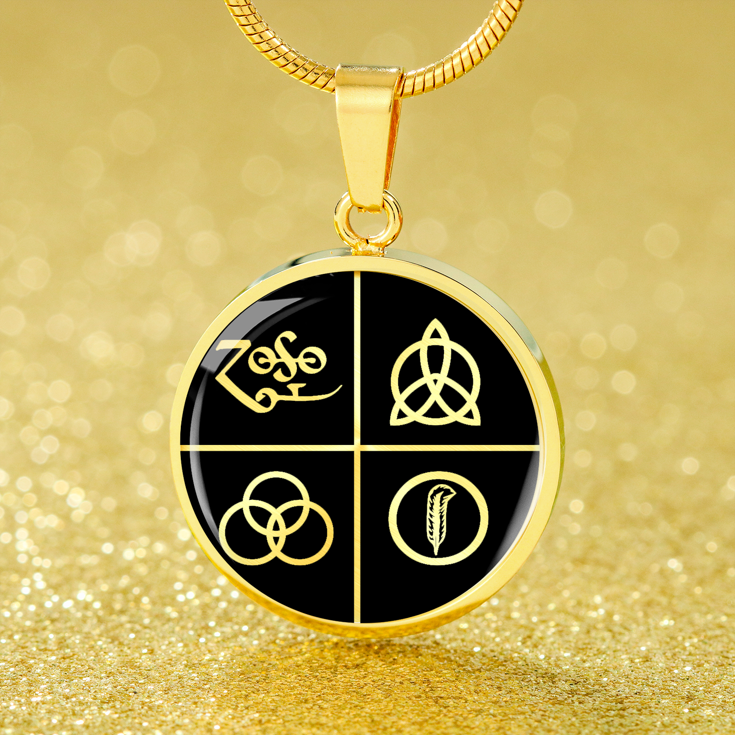 Zeppelin Symbols Circle Necklace Stainless Steel or 18k Gold 18-22"-Express Your Love Gifts