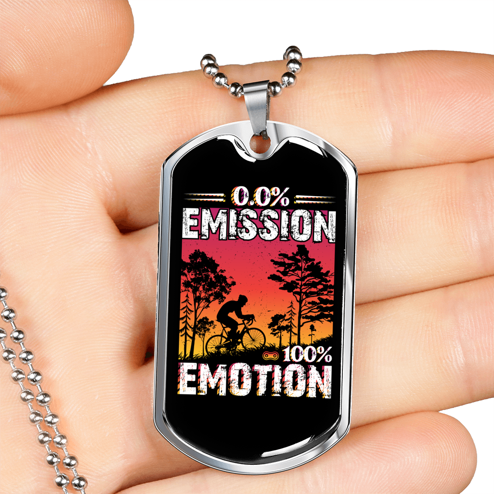 Zero Emission Cycling Necklace Stainless Steel or 18k Gold Dog Tag 24"-Express Your Love Gifts