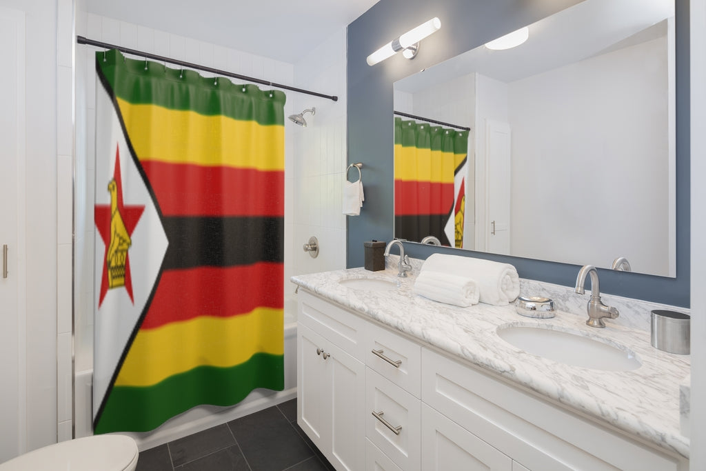 Zimbabwe Flag Illustration Stylish Design 71" x 74" Elegant Waterproof Shower Curtain for a Spa-like Bathroom Paradise Exceptional Craftsmanship-Express Your Love Gifts