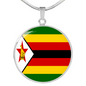 Zimbabwe Flag Necklace Circle Pendant Stainless Steel or 18k Gold 18-22"-Express Your Love Gifts