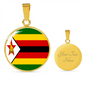 Zimbabwe Flag Necklace Circle Pendant Stainless Steel or 18k Gold 18-22"-Express Your Love Gifts