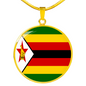 Zimbabwe Flag Necklace Circle Pendant Stainless Steel or 18k Gold 18-22"-Express Your Love Gifts