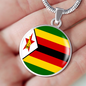 Zimbabwe Flag Necklace Circle Pendant Stainless Steel or 18k Gold 18-22"-Express Your Love Gifts