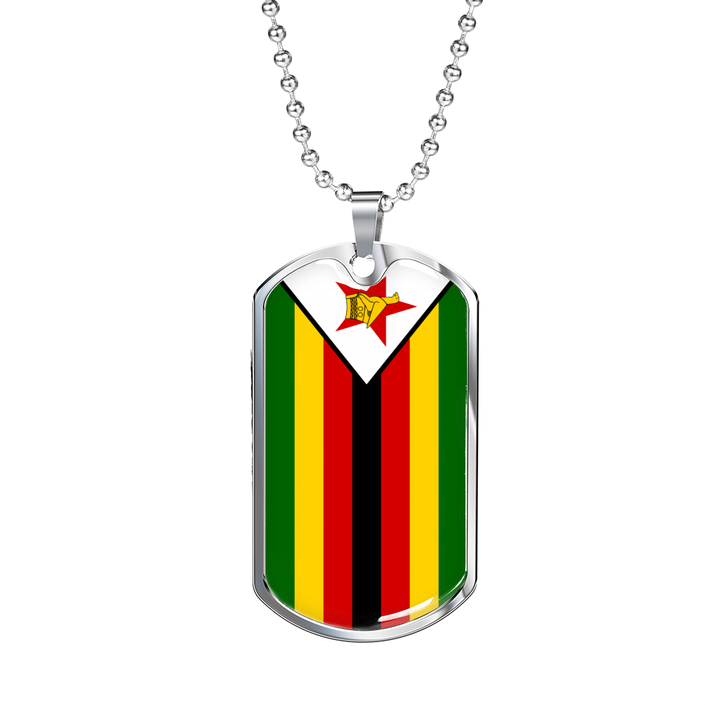 Zimbabwe Flag Necklace Stainless Steel or 18k Gold Dog Tag 24" Chain-Express Your Love Gifts