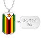 Zimbabwe Flag Necklace Stainless Steel or 18k Gold Dog Tag 24" Chain-Express Your Love Gifts