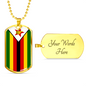 Zimbabwe Flag Necklace Stainless Steel or 18k Gold Dog Tag 24" Chain-Express Your Love Gifts