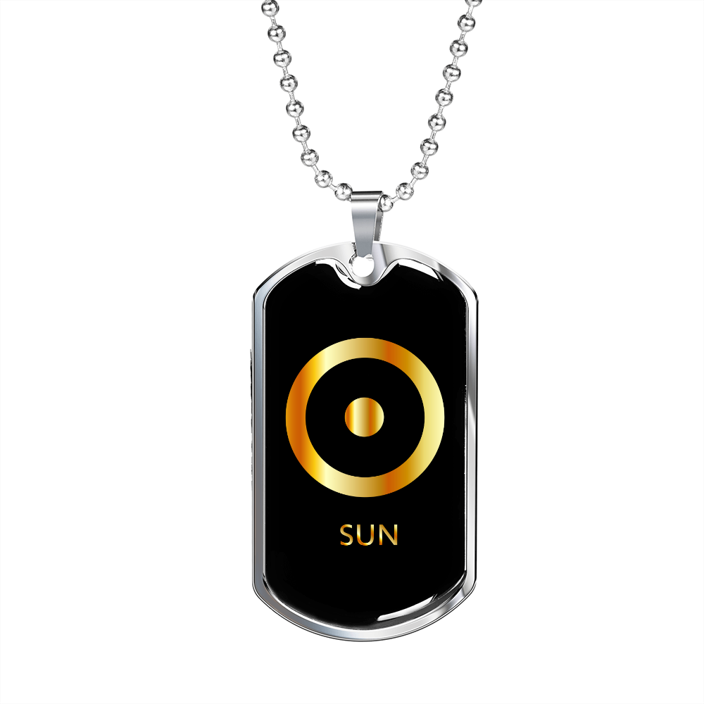 Zodiac and Astrology Symbol of the Planet Sun Zodiac Necklace Stainless Steel or 18k Gold Dog Tag 24" Chain-Express Your Love Gifts