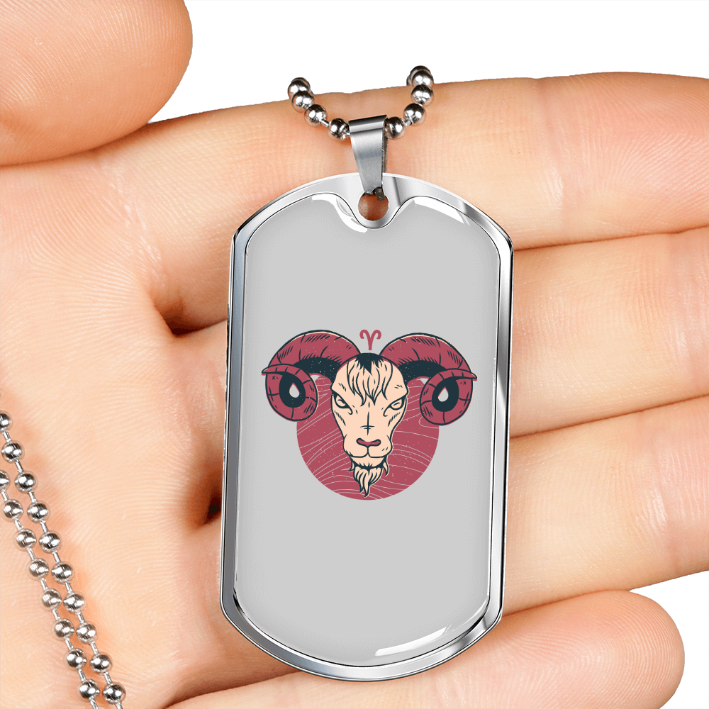 Zodiac Aries Hawk Zodiac Necklace Stainless Steel or 18k Gold Dog Tag 24" Chain-Express Your Love Gifts