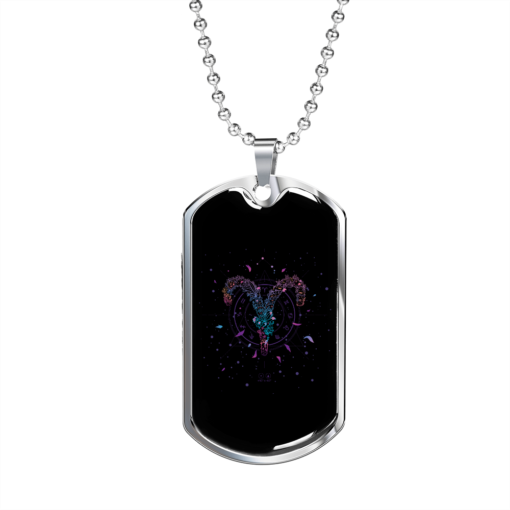 Zodiac Aries Zodiac Necklace Stainless Steel or 18k Gold Dog Tag 24" Chain-Express Your Love Gifts
