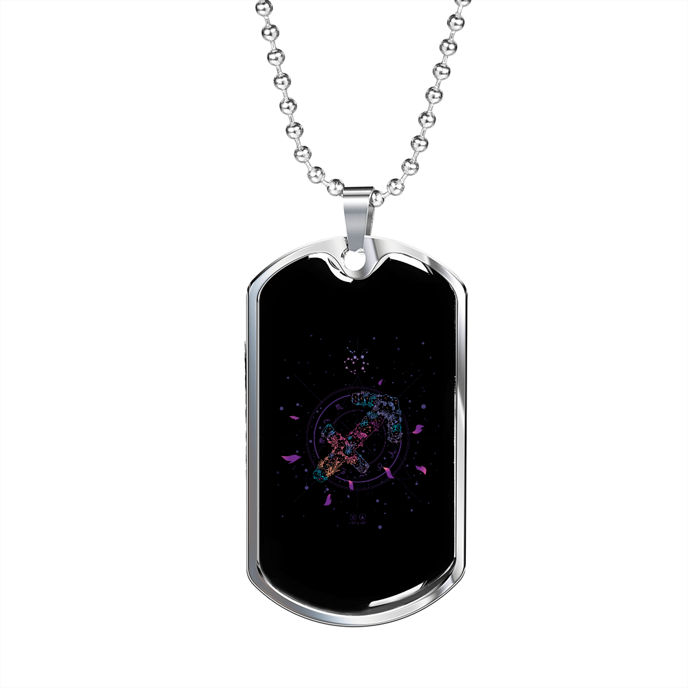 Zodiac Sagittarius Zodiac Necklace Stainless Steel or 18k Gold Dog Tag 24" Chain-Express Your Love Gifts