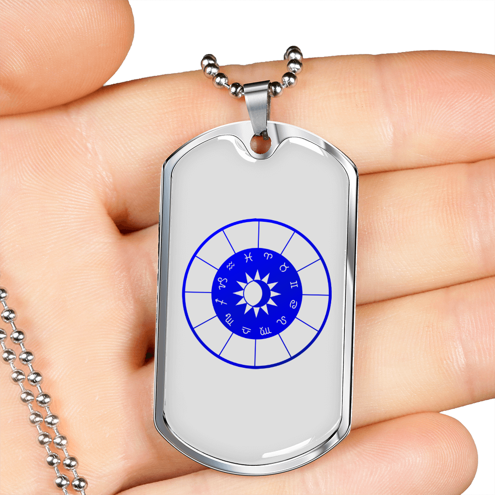 Zodiac Signs Blue in White Zodiac Necklace Stainless Steel or 18k Gold Dog Tag 24" Chain-Express Your Love Gifts