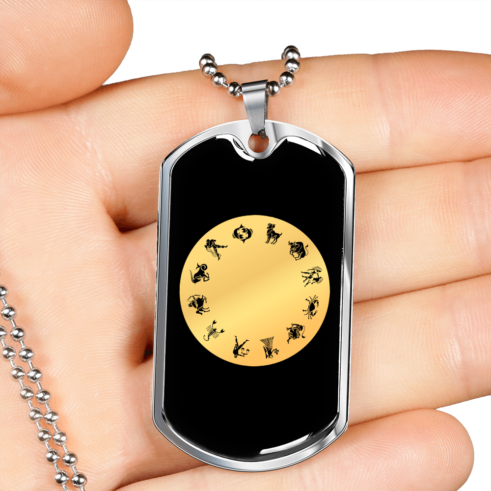 Zodiac Yellow Zodiac Necklace Stainless Steel or 18k Gold Dog Tag 24" Chain-Express Your Love Gifts