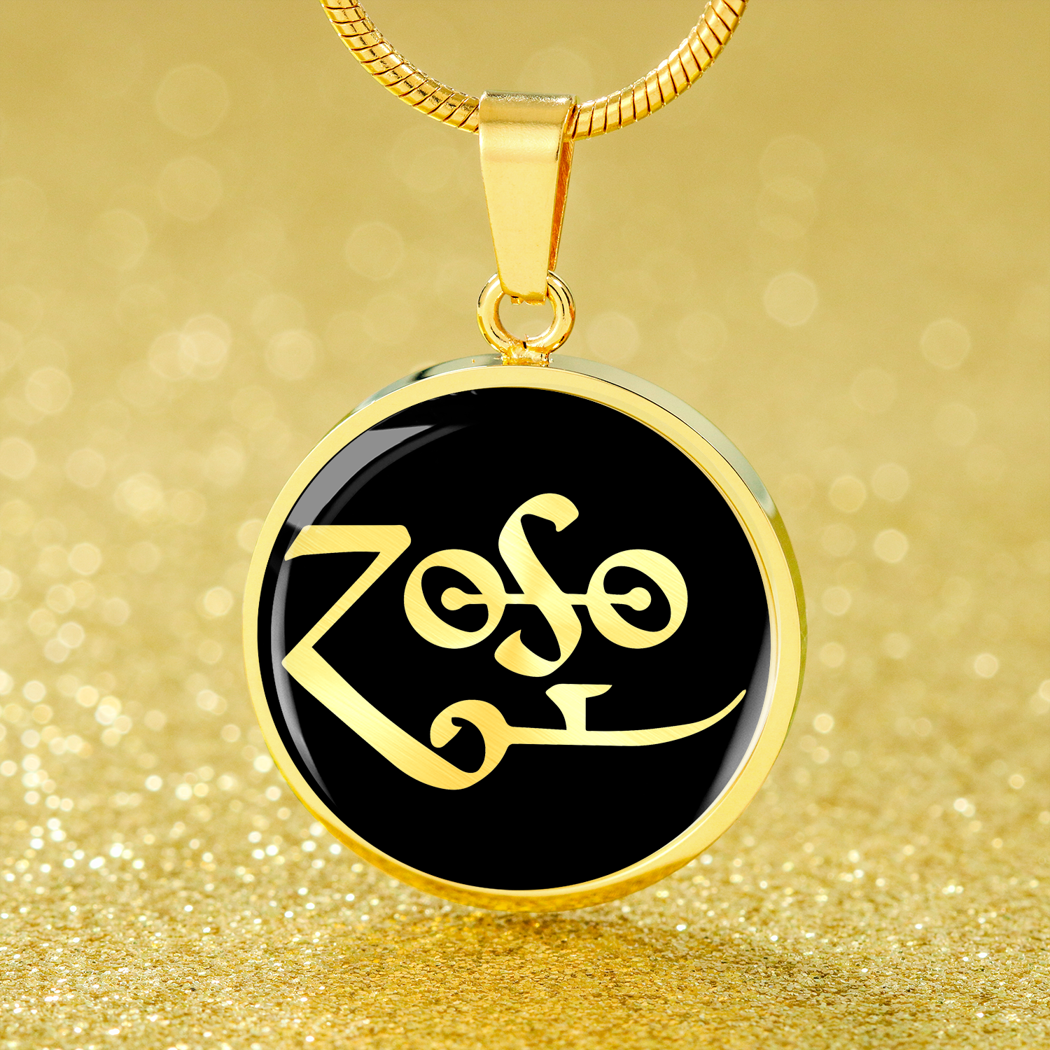 Zoso Zeppelin Symbol Circle Necklace Stainless Steel or 18k Gold 18-22"-Express Your Love Gifts